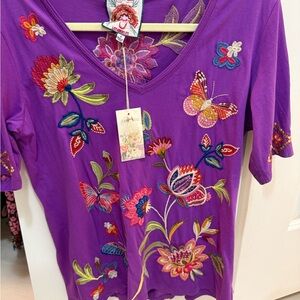 NWT Johnny Was Violet Floral Embroidered Women's Top